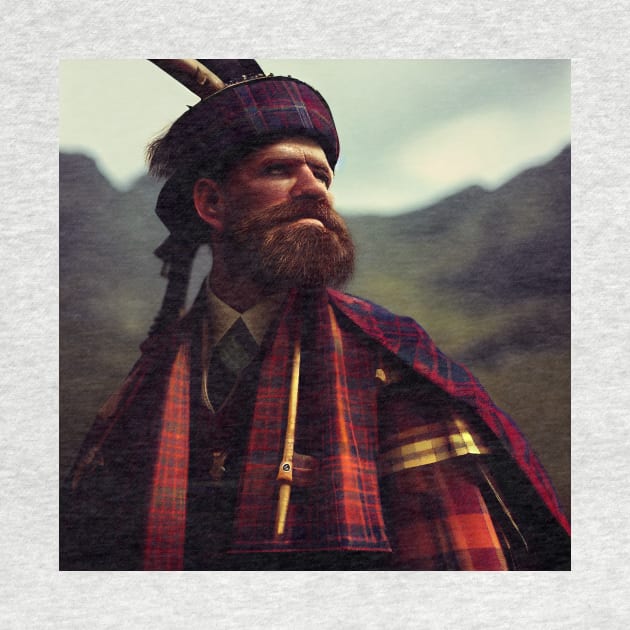 Scottish Highlander in Clan Tartan by Grassroots Green